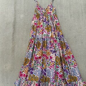 Akualani Floral Cotton Dress with Purple and Green Accents